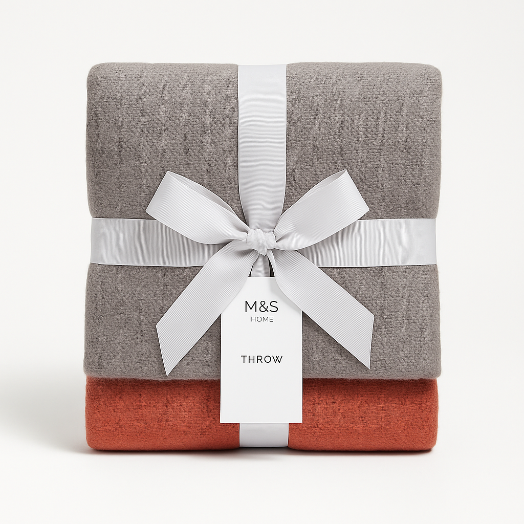 M&S Home Decorative Throw Blanket Terracotta/Grey Mix