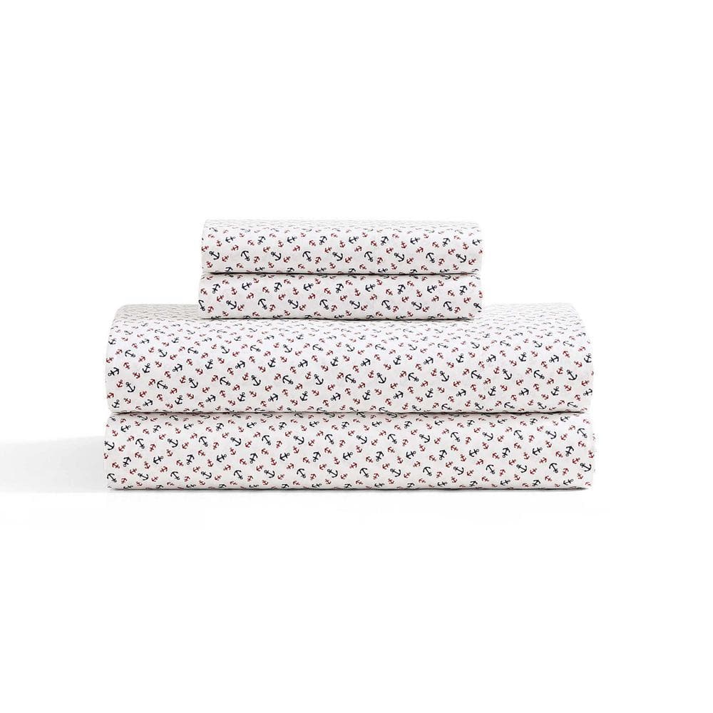 Tommy Hilfiger Atlantic Anchors 4-Piece White/Red/Blue Cotton King Sheet Set — view 2