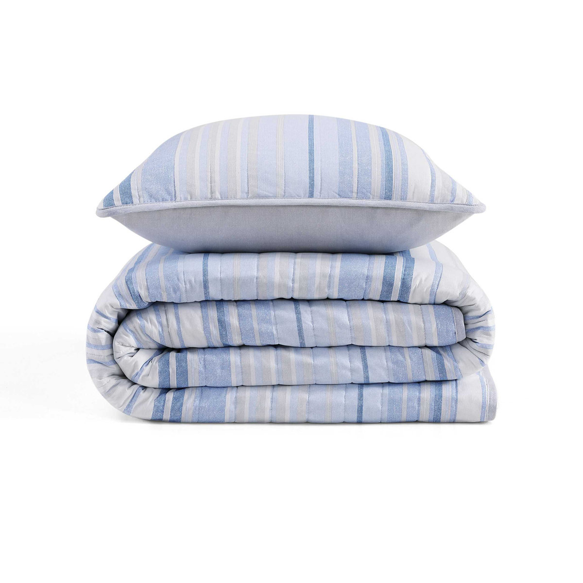 Tommy Hilfiger Bold Stripe Textured 3-Piece White/Blue/Grey Cotton King Quilt Set — view 3