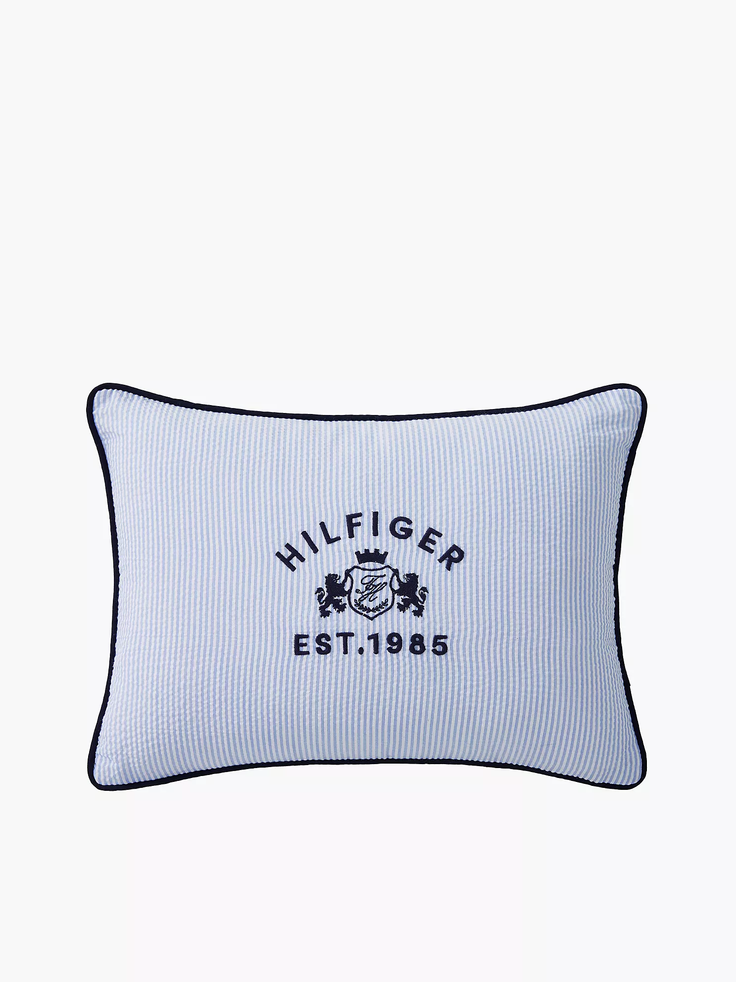 Tommy Hilfiger TH Crest 1-Piece Blue/White Cotton Blend 12x16 Decorative Pillow