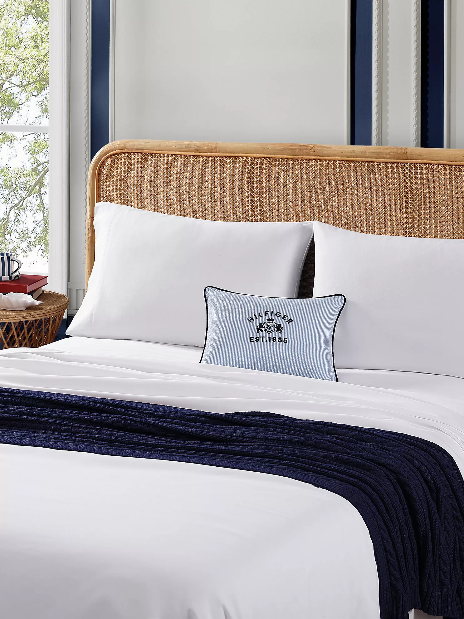 Tommy Hilfiger TH Crest 1-Piece Blue/White Cotton Blend 12x16 Decorative Pillow — view 3