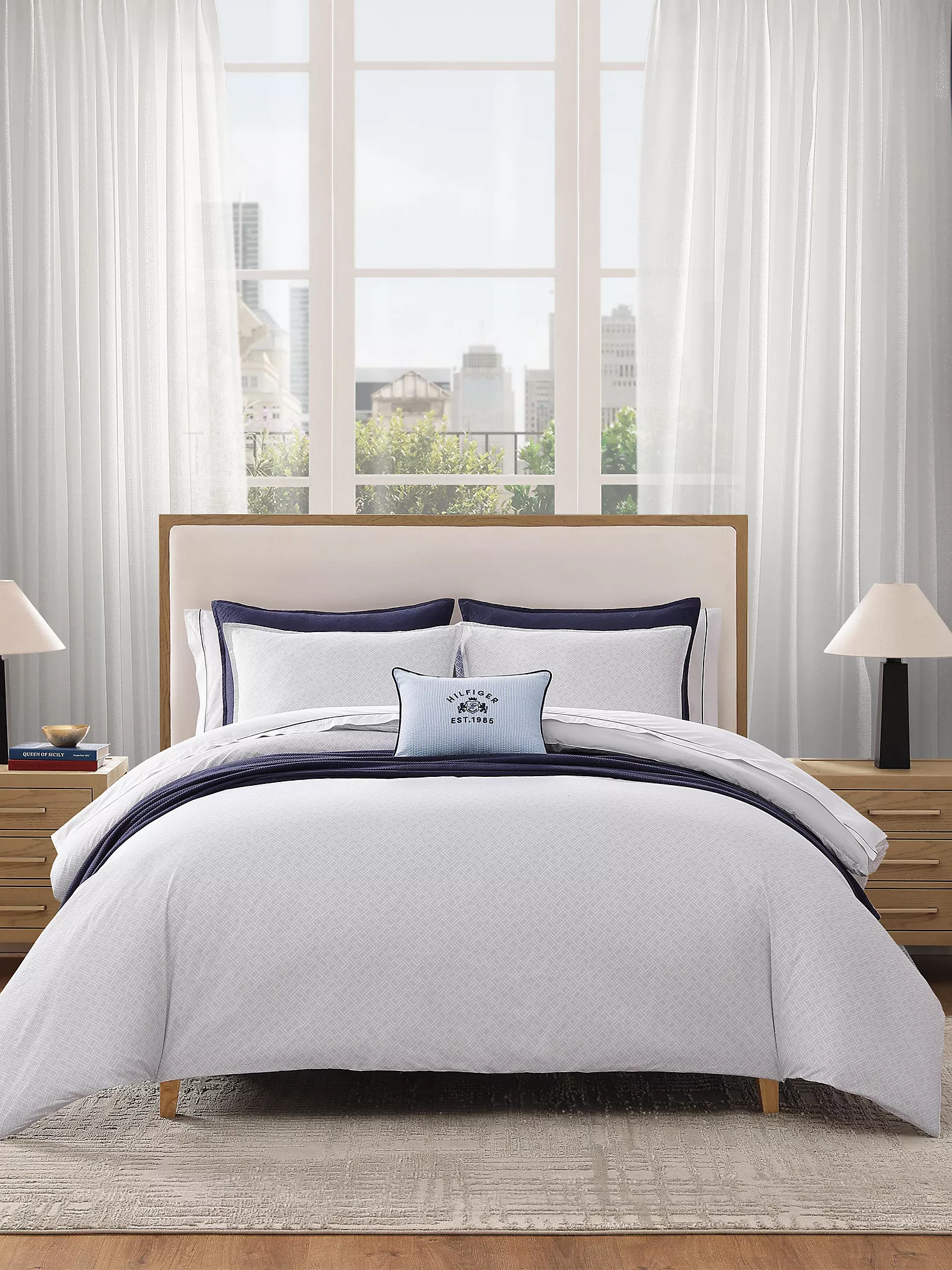 Tommy Hilfiger TH Crest 1-Piece Blue/White Cotton Blend 12x16 Decorative Pillow — view 4