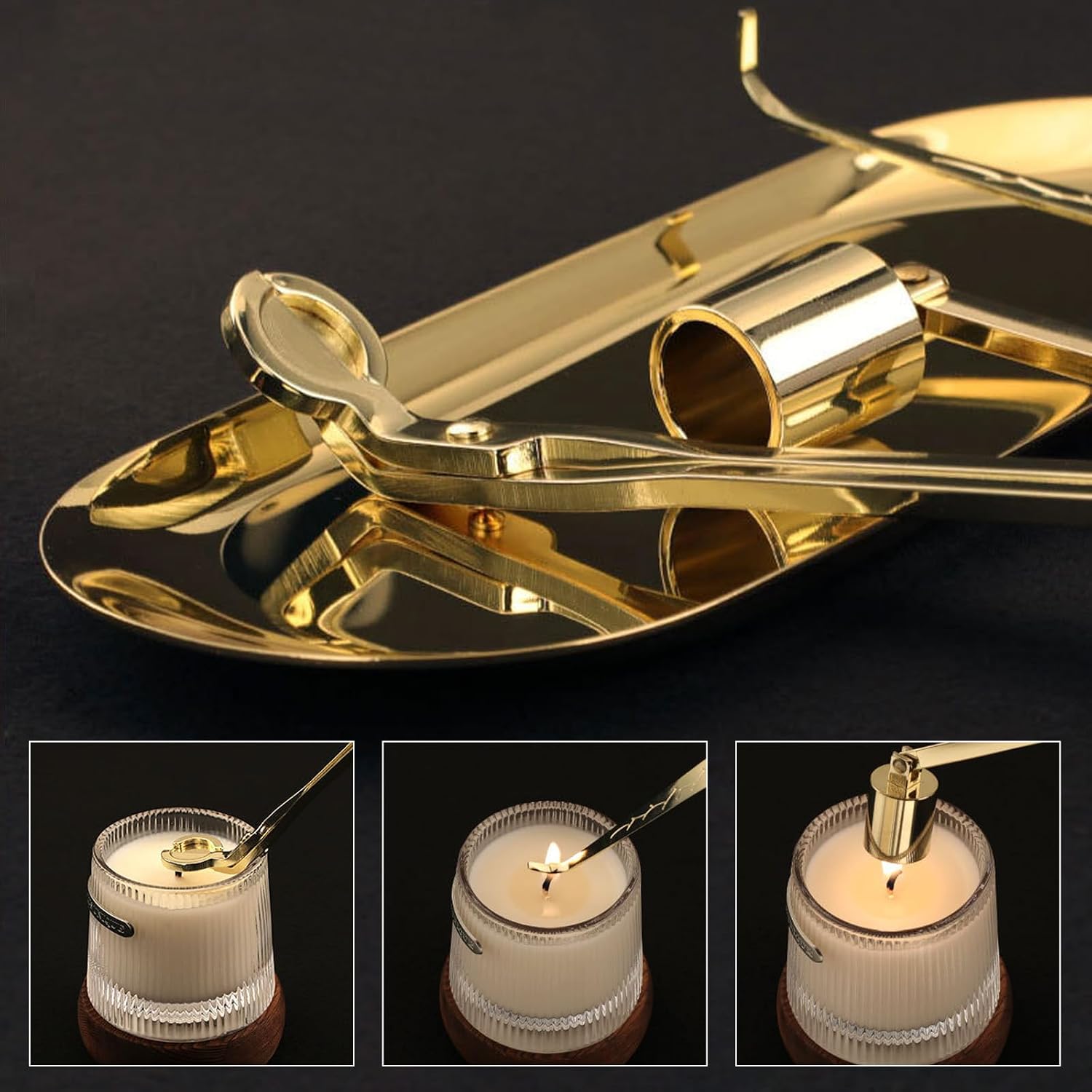 4 in 1 Candle Accessory Set, Candle Snuffer, Candle Wick Cutter, Candle Dipper, Storage Tray Plate, Candle Care Kit — view 3