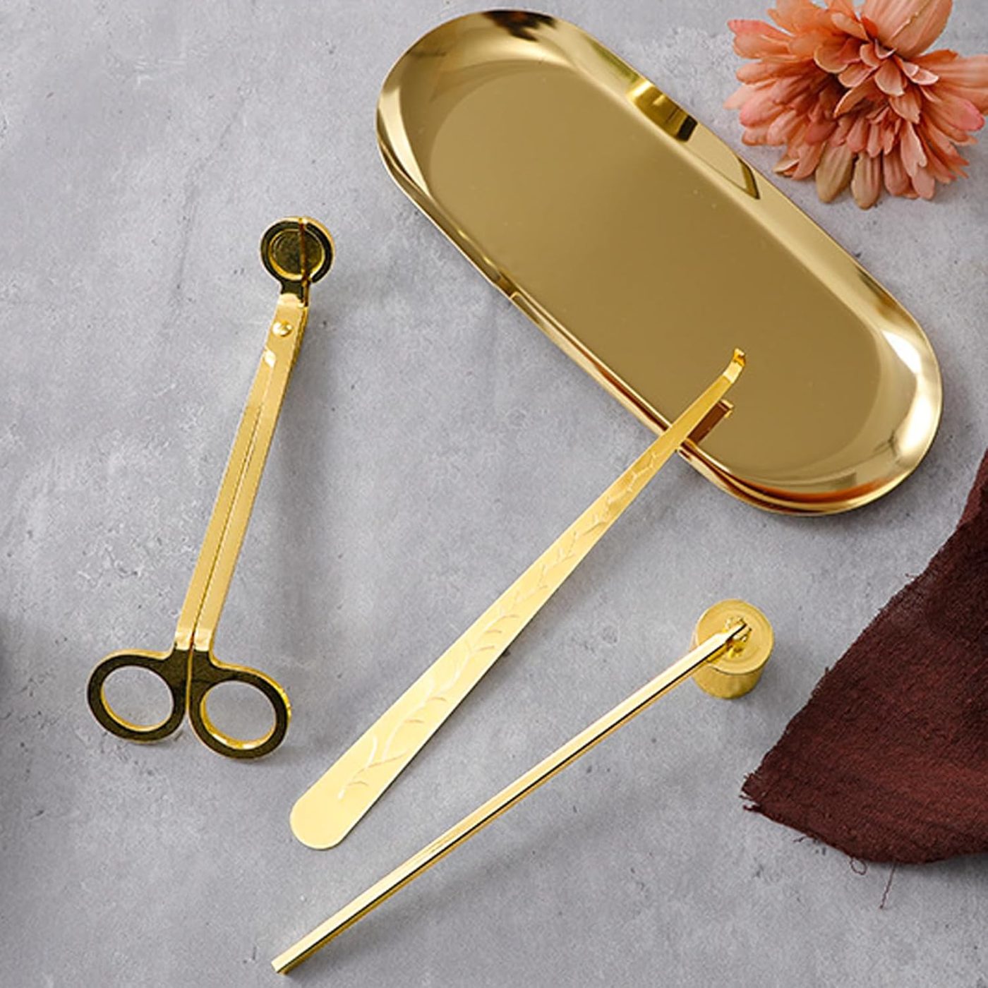 4 in 1 Candle Accessory Set, Candle Snuffer, Candle Wick Cutter, Candle Dipper, Storage Tray Plate, Candle Care Kit — view 2