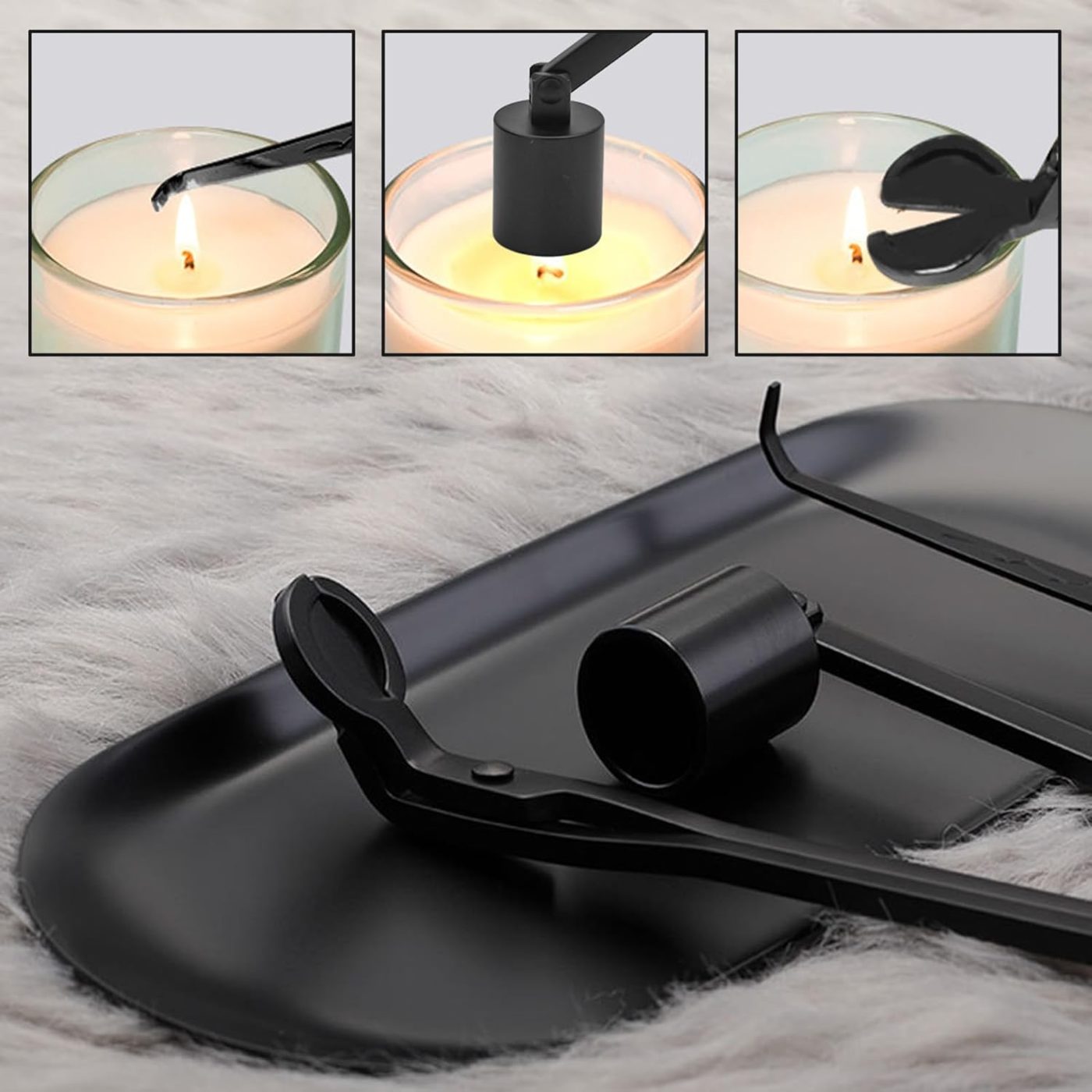 4 in 1 Candle Accessory Set, Candle Snuffer, Candle Wick Cutter, Candle Dipper, Storage Tray Plate, Candle Care Kit — view 4