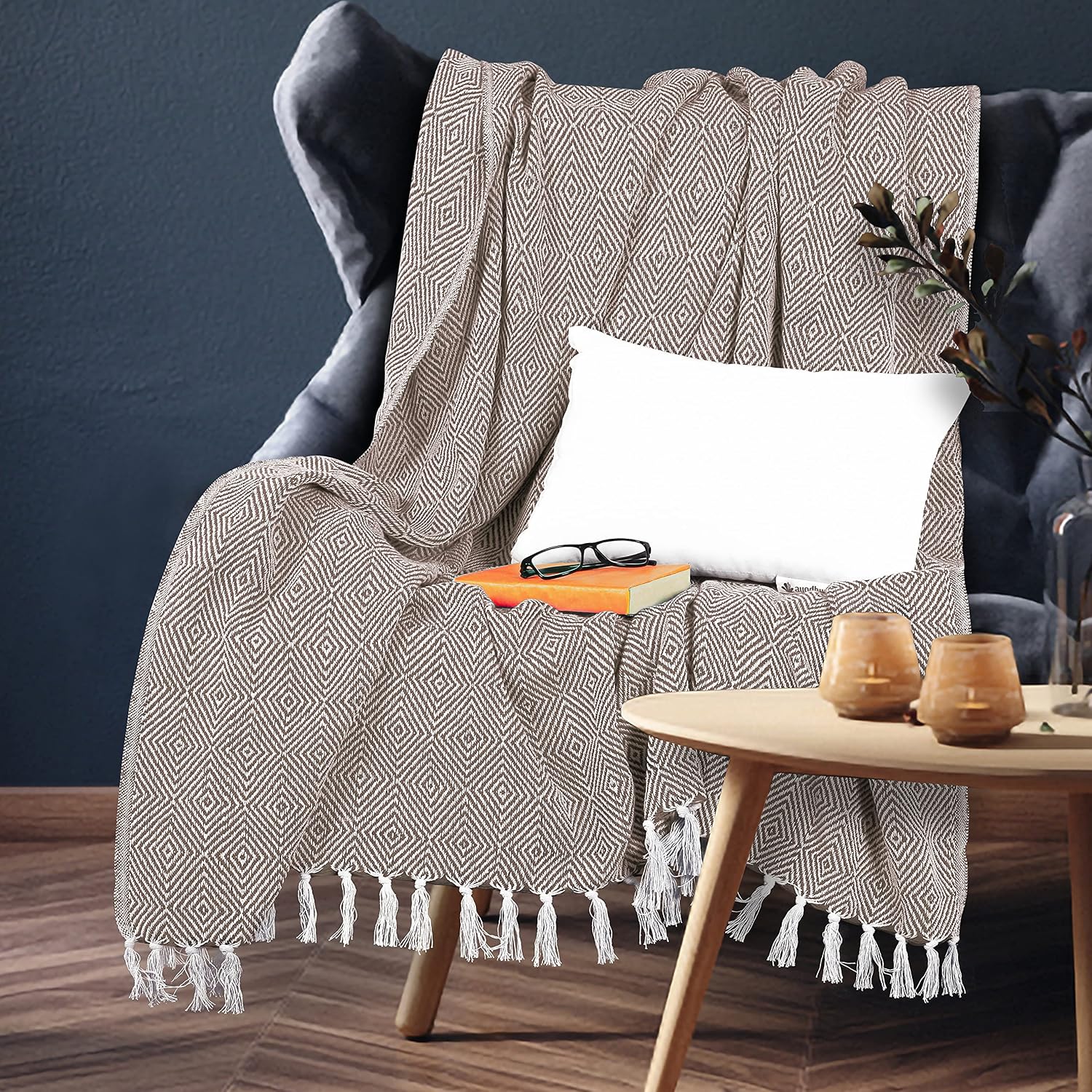 EHC Cotton Diamond Throw - Beige — view 2
