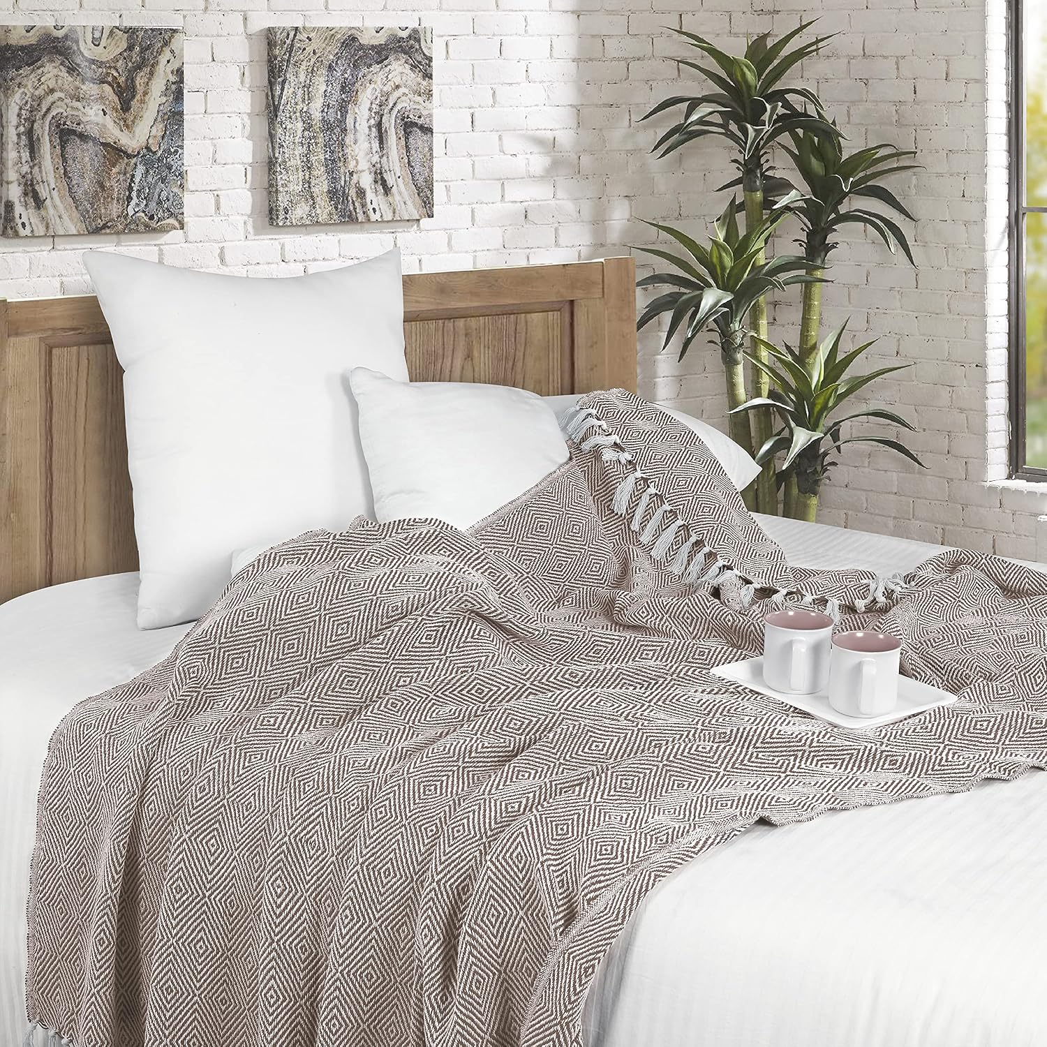 EHC Cotton Diamond Throw - Beige — view 3