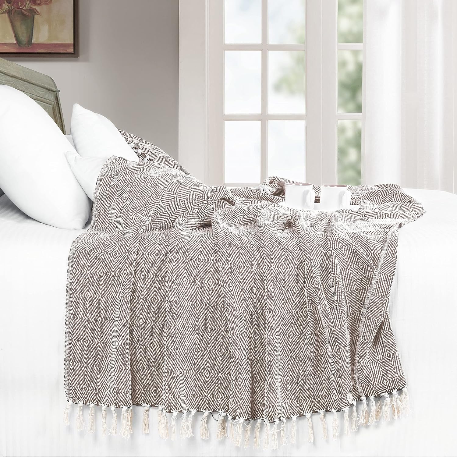 EHC Cotton Diamond Throw - Beige — view 4