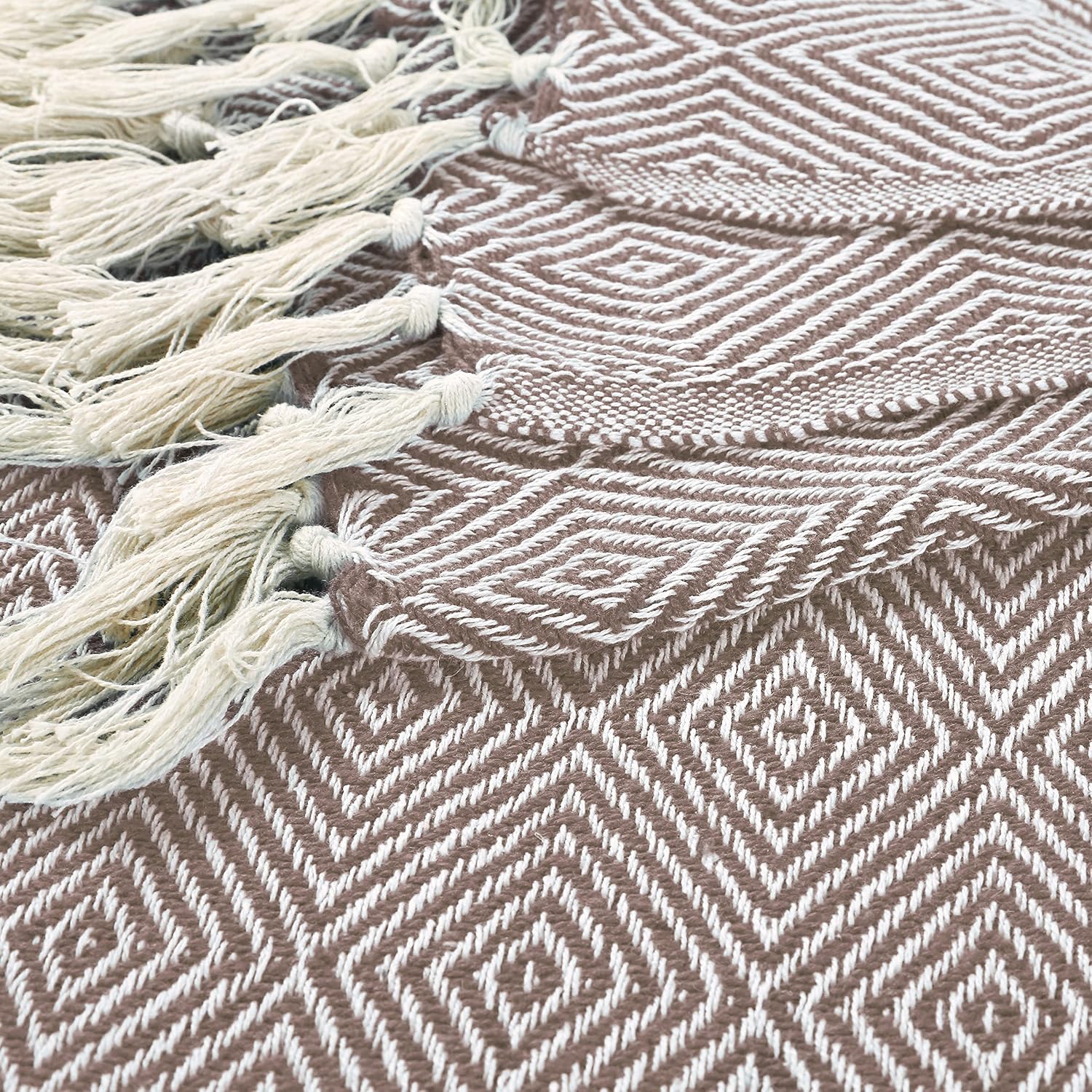 EHC Cotton Diamond Throw - Beige — view 5