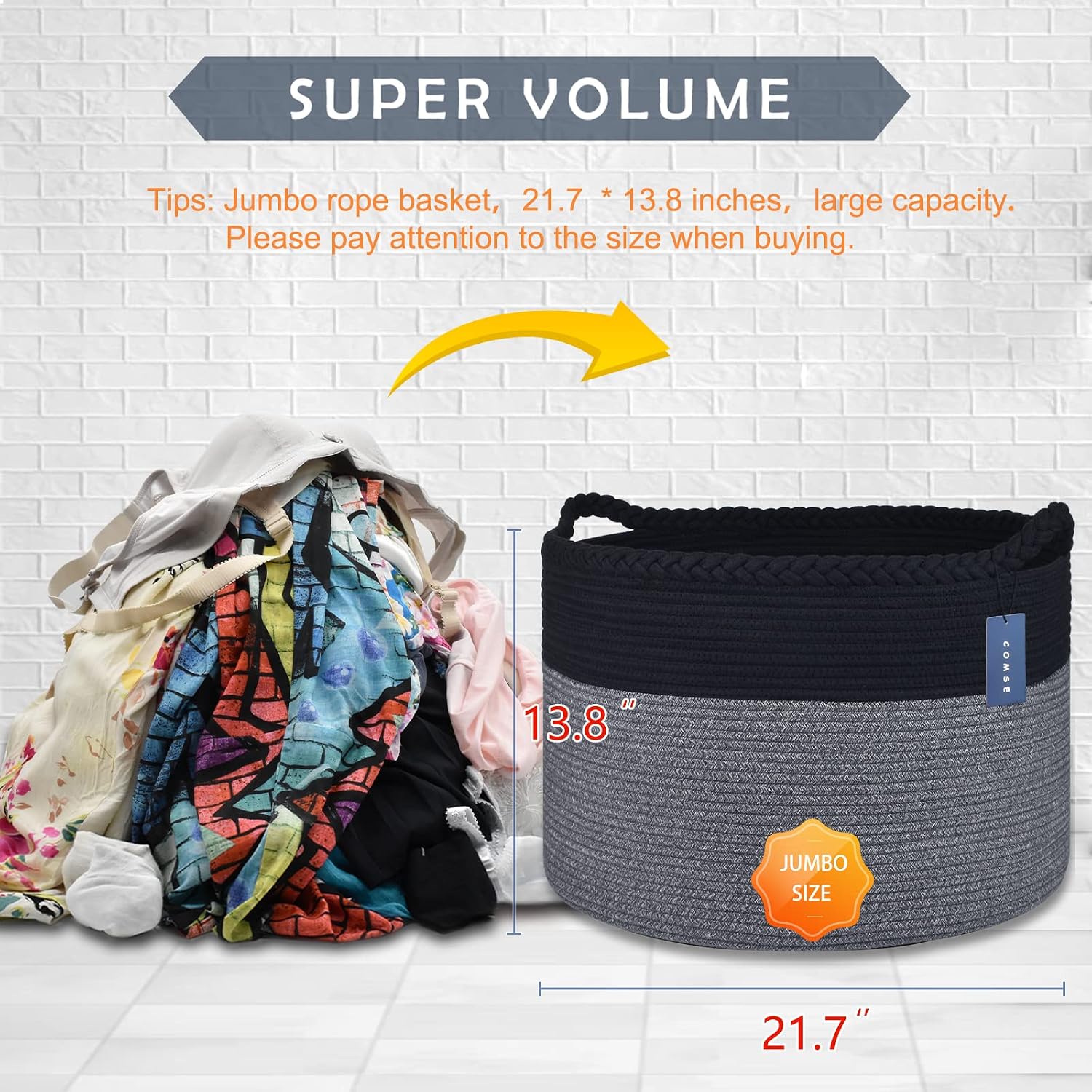 Somna Cotton Rope Basket Black/Gray — view 4