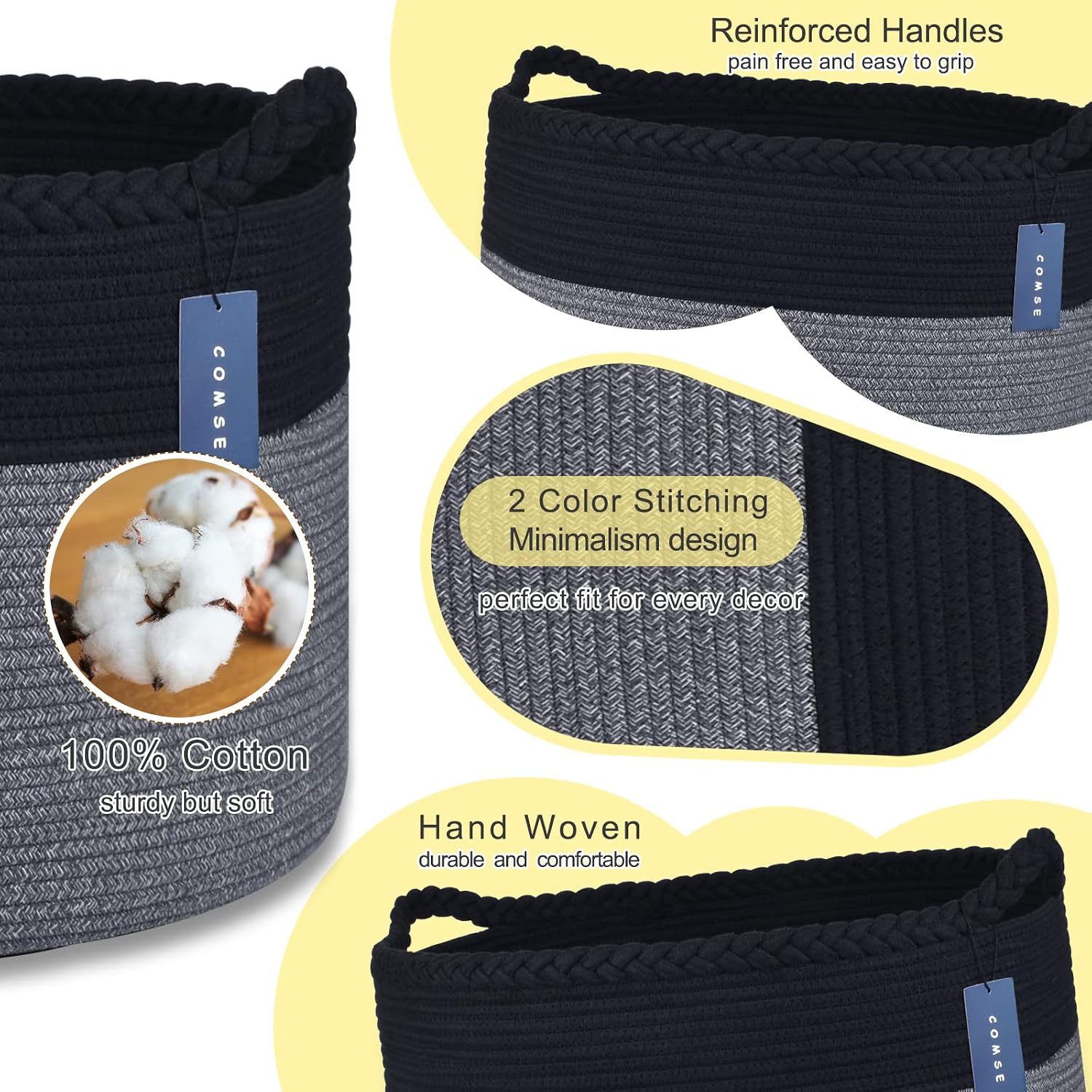 Somna Cotton Rope Basket Black/Gray — view 5