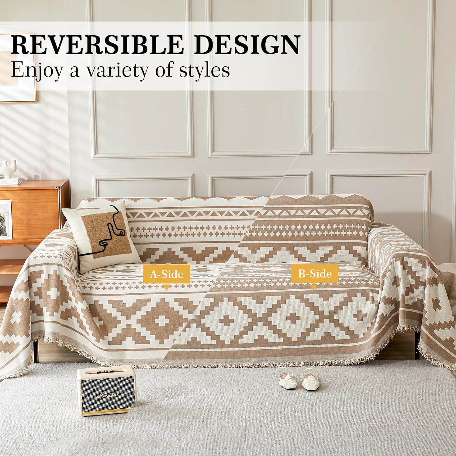 Somna Geometric Chenille Sofa Cover — view 3