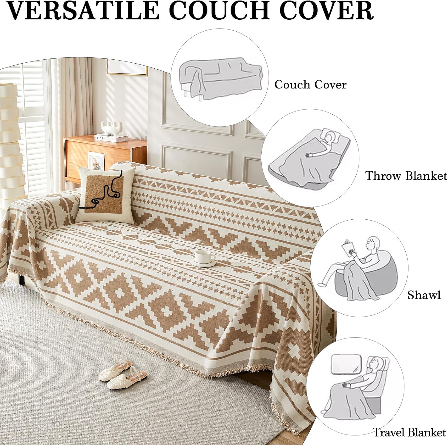 Somna Geometric Chenille Sofa Cover — view 4