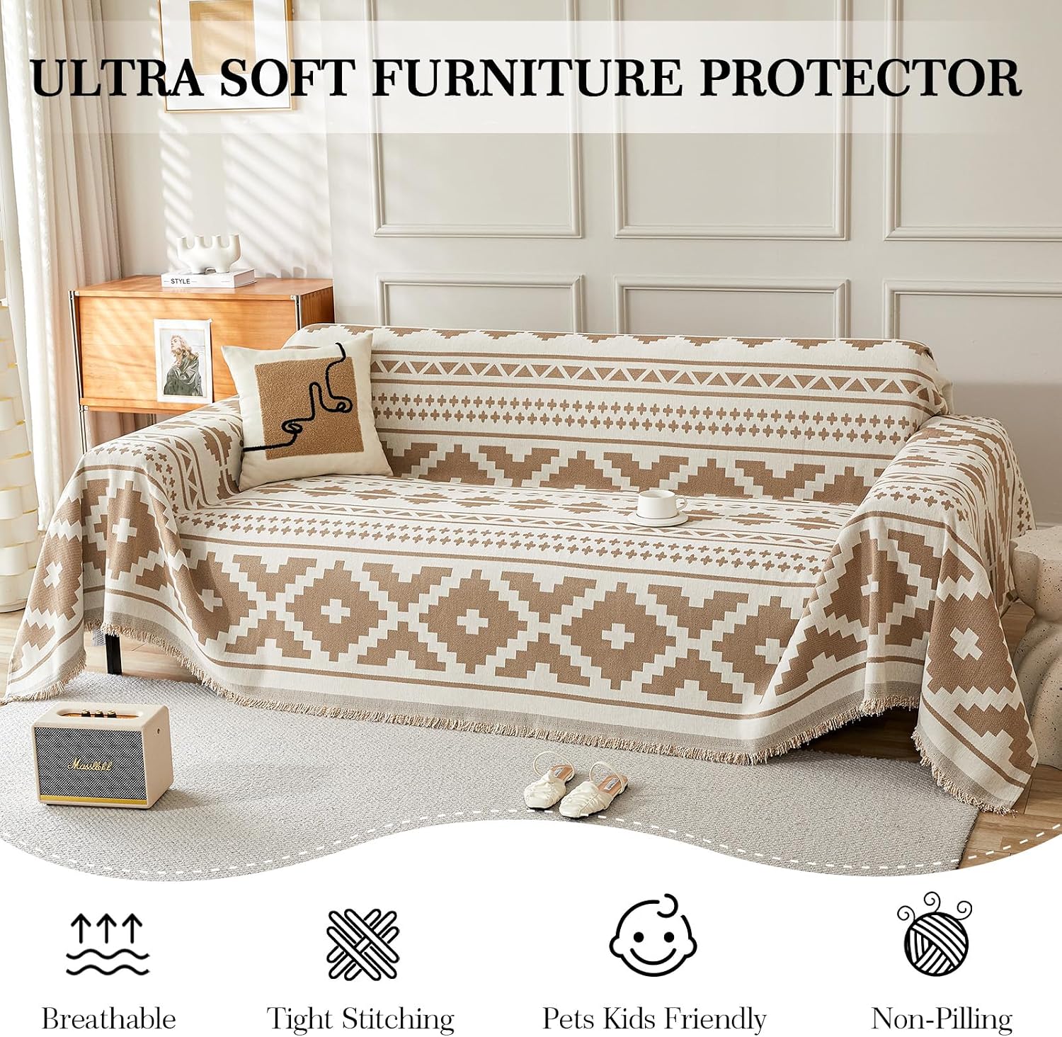 Somna Geometric Chenille Sofa Cover — view 5