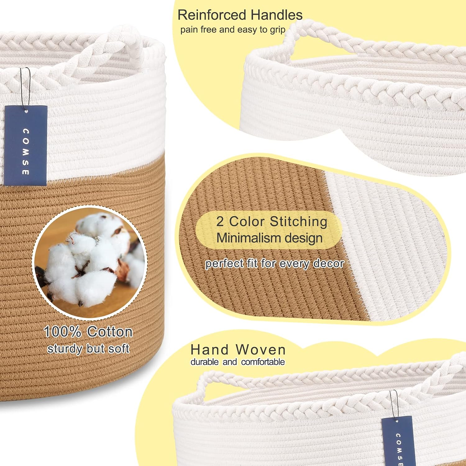 Somna Cotton Rope Basket White/Camel — view 5