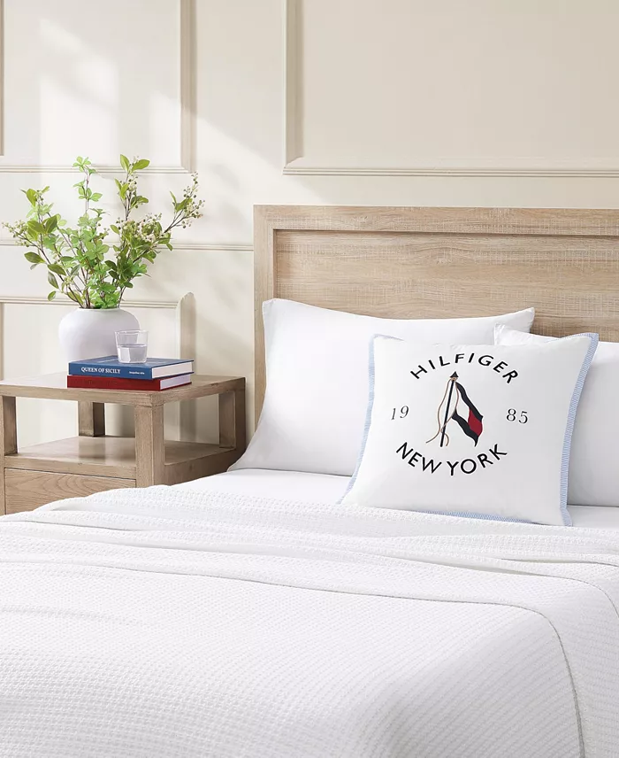 Tommy Hilfiger NY Flag Ivory/Navy/Light Blue Cotton Square Throw Pillow — view 5