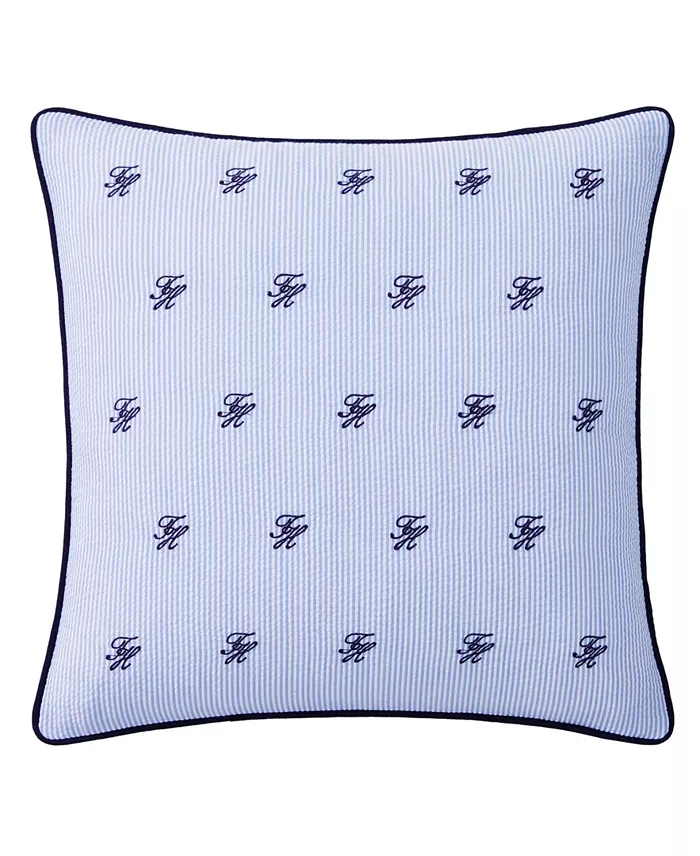 Tommy Hilfiger Riviera TH Monogram Cotton Blend Seersucker Decorative Pillow
