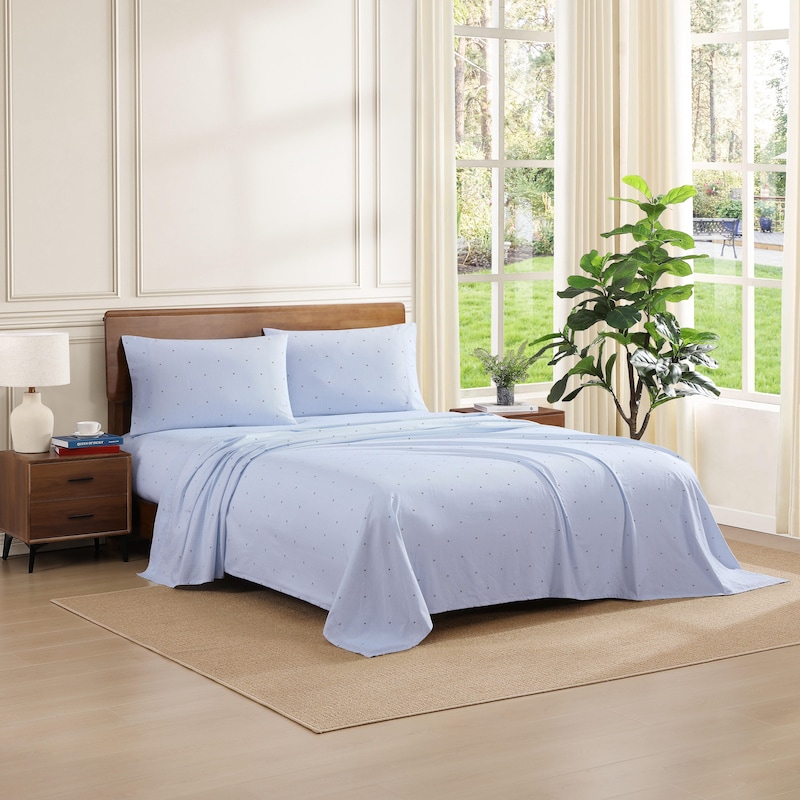Tommy Hilfiger Ithaca Flag Stripe 4-Piece White/Light Blue/Dark Blue/Red Cotton Percale King Sheet Set