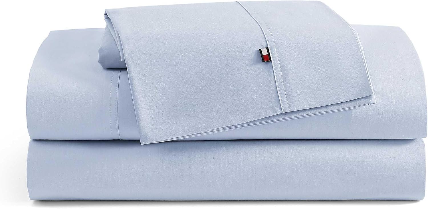Tommy Hilfiger TH Solid 3-Piece Blue Cotton King Sheet Set — view 3