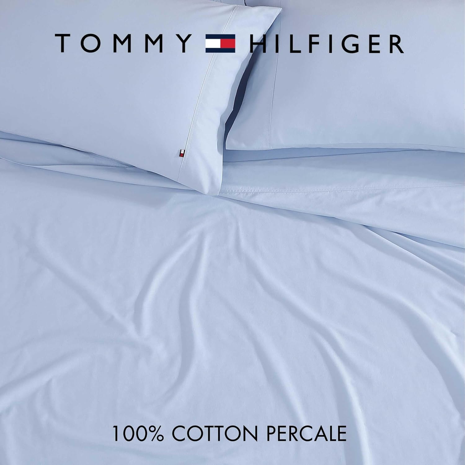 Tommy Hilfiger TH Solid 3-Piece Blue Cotton King Sheet Set — view 4