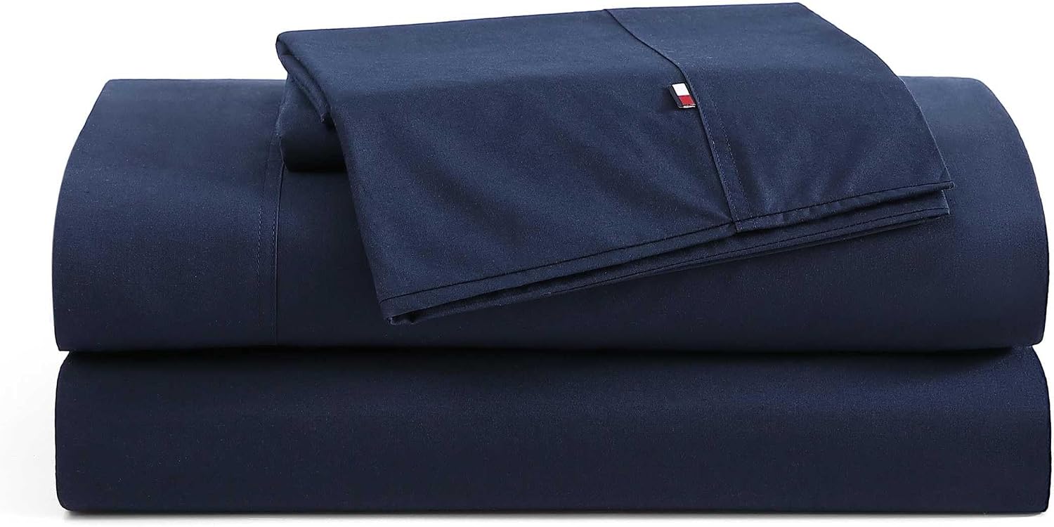 Tommy Hilfiger TH Solid 3-Piece Navy Cotton King Sheet Set — view 3