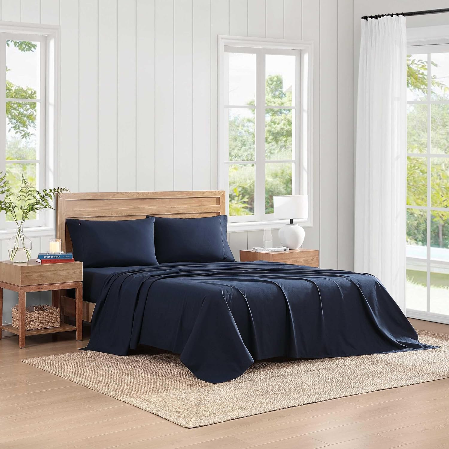 Tommy Hilfiger TH Solid 3-Piece Navy Cotton King Sheet Set