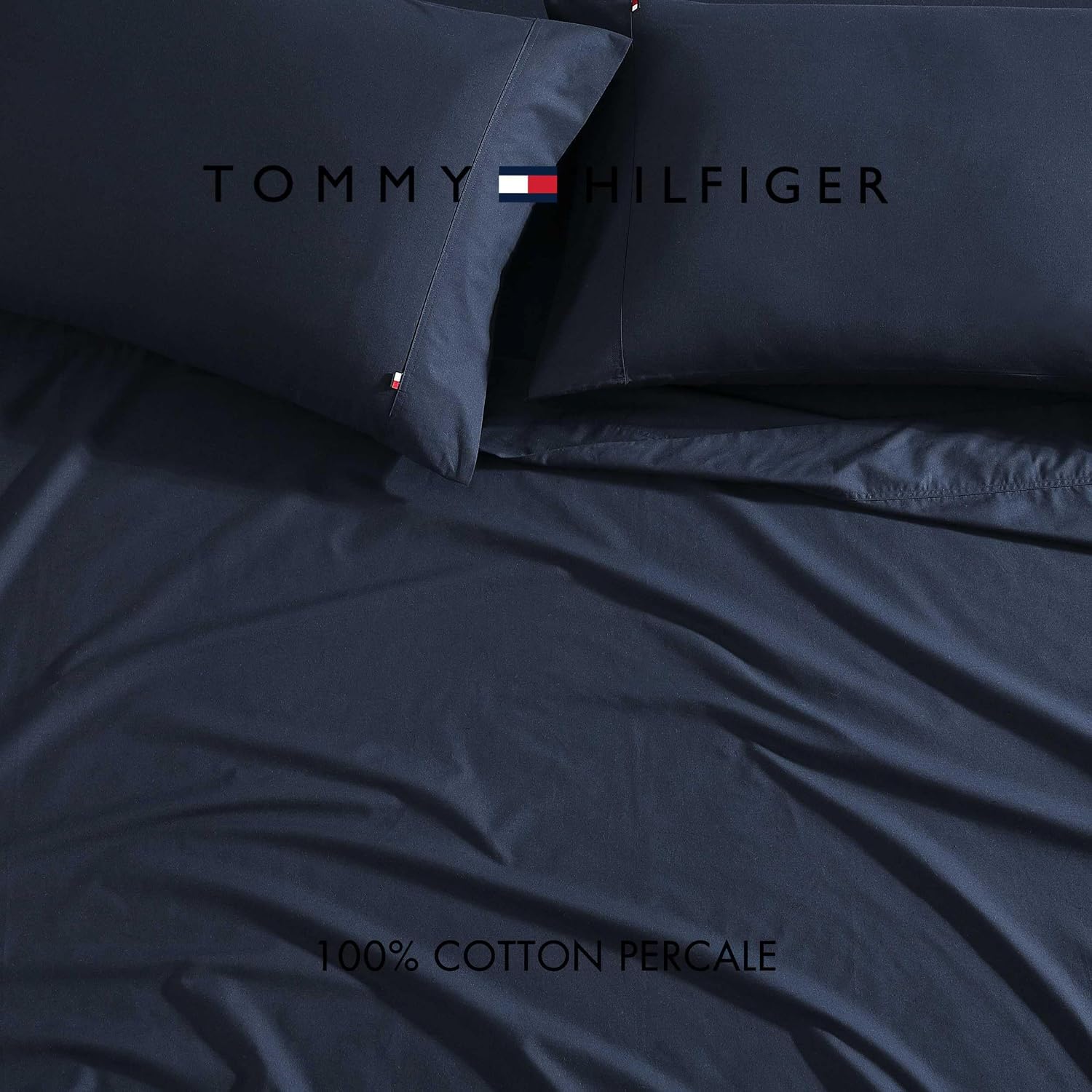 Tommy Hilfiger TH Solid 3-Piece Navy Cotton King Sheet Set — view 4