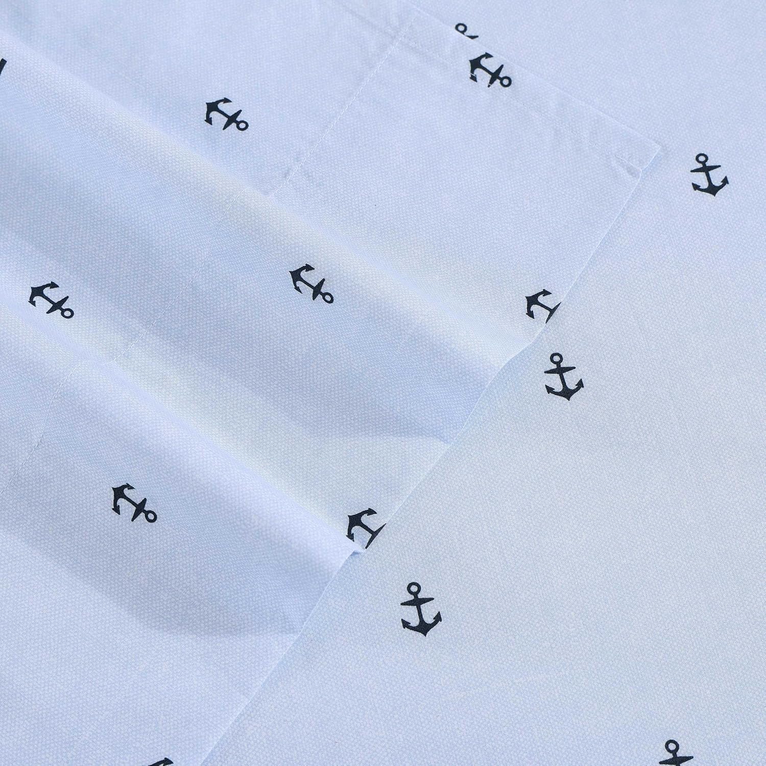 Tommy Hilfiger Anchor And Flag 4-Piece Pale Blue/White/Dark Blue Percale Cotton King Sheet Set — view 3