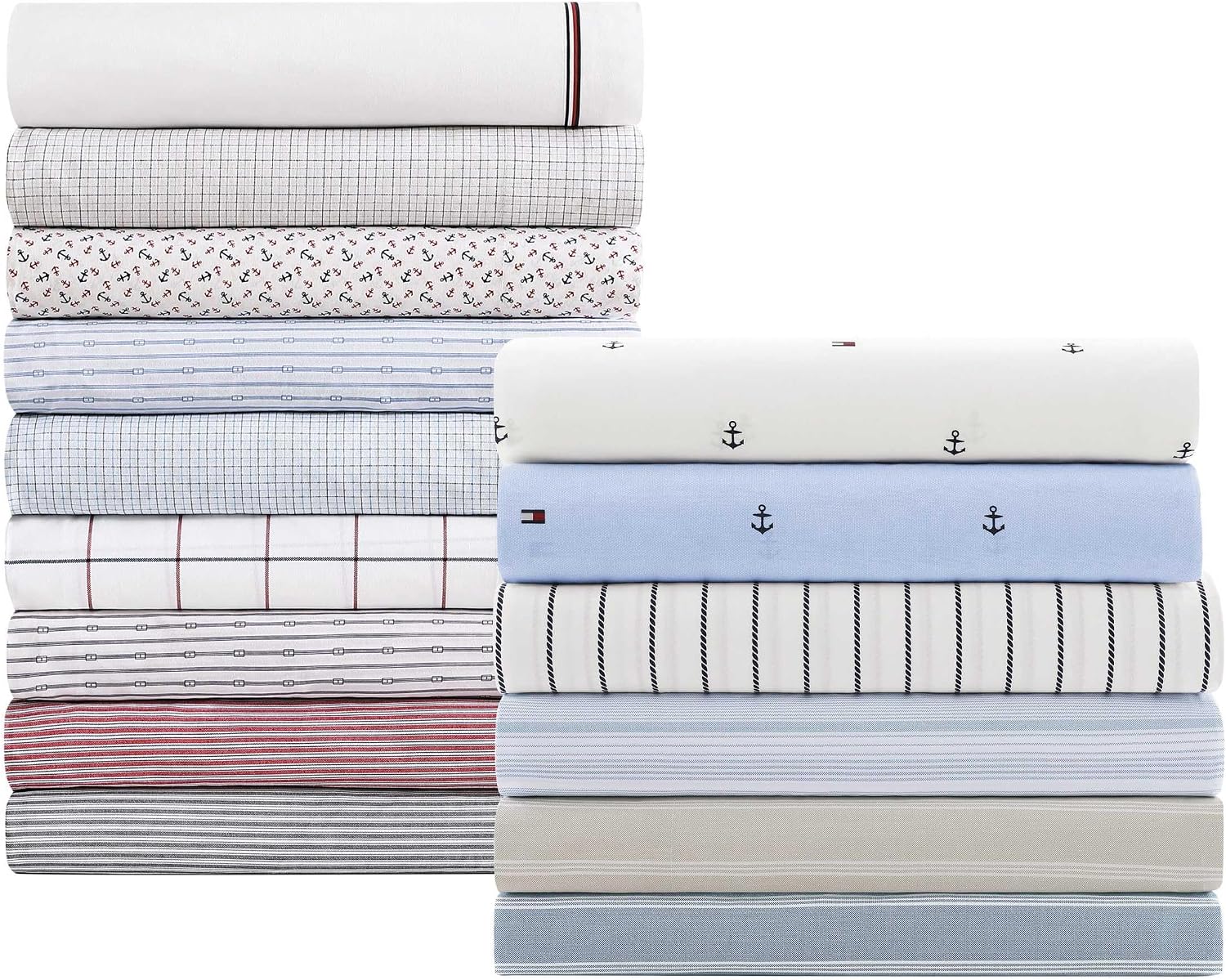 Tommy Hilfiger Anchor And Flag 4-Piece Pale Blue/White/Dark Blue Percale Cotton King Sheet Set — view 6