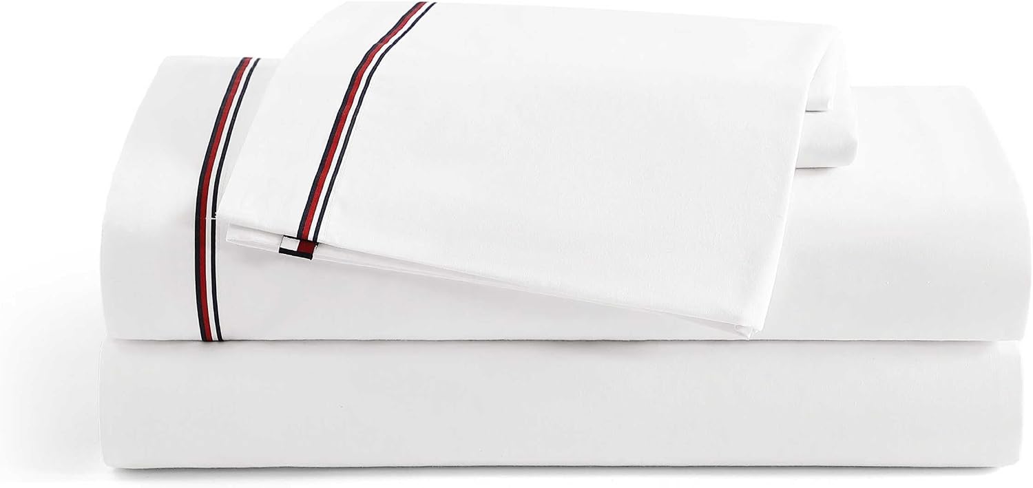 Tommy Hilfiger Global Stripe 4-Piece White/Red/Blue Cotton King Sheet Set — view 3