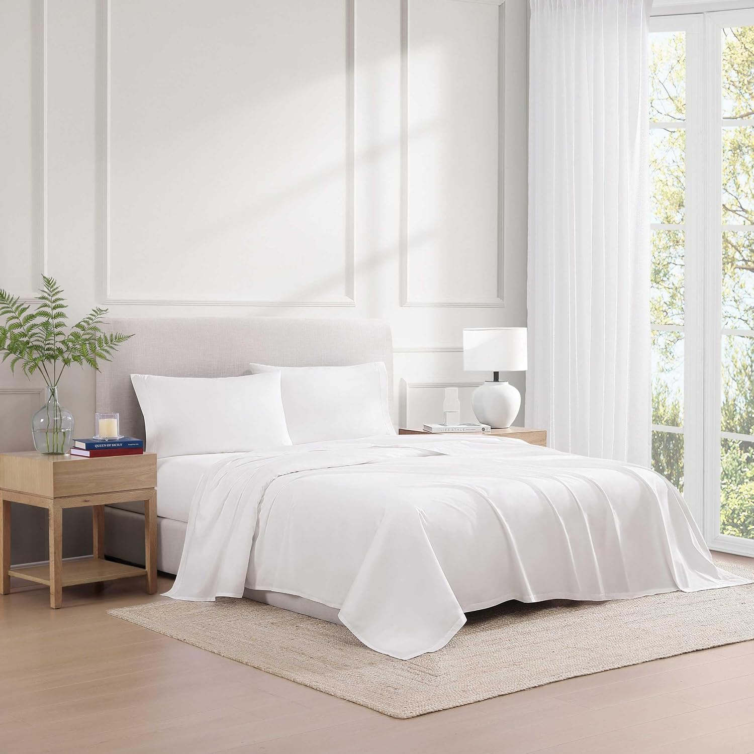 Tommy Hilfiger TH Solid 3-Piece White Cotton King Sheet Set