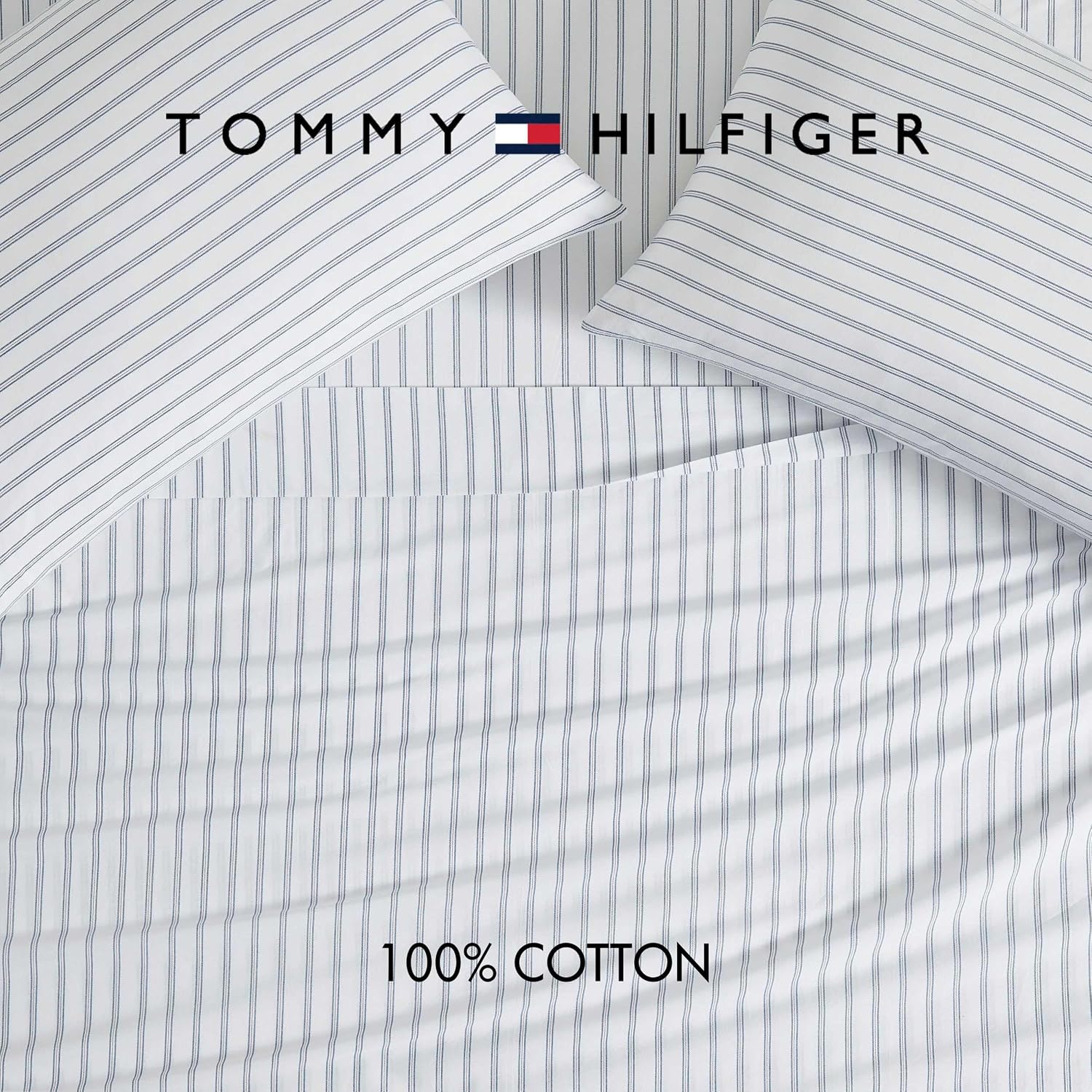 Tommy Hilfiger Joshua Tree Stripe 4-Piece White/Dark Blue/Red Percale Cotton King Sheet Set — view 4