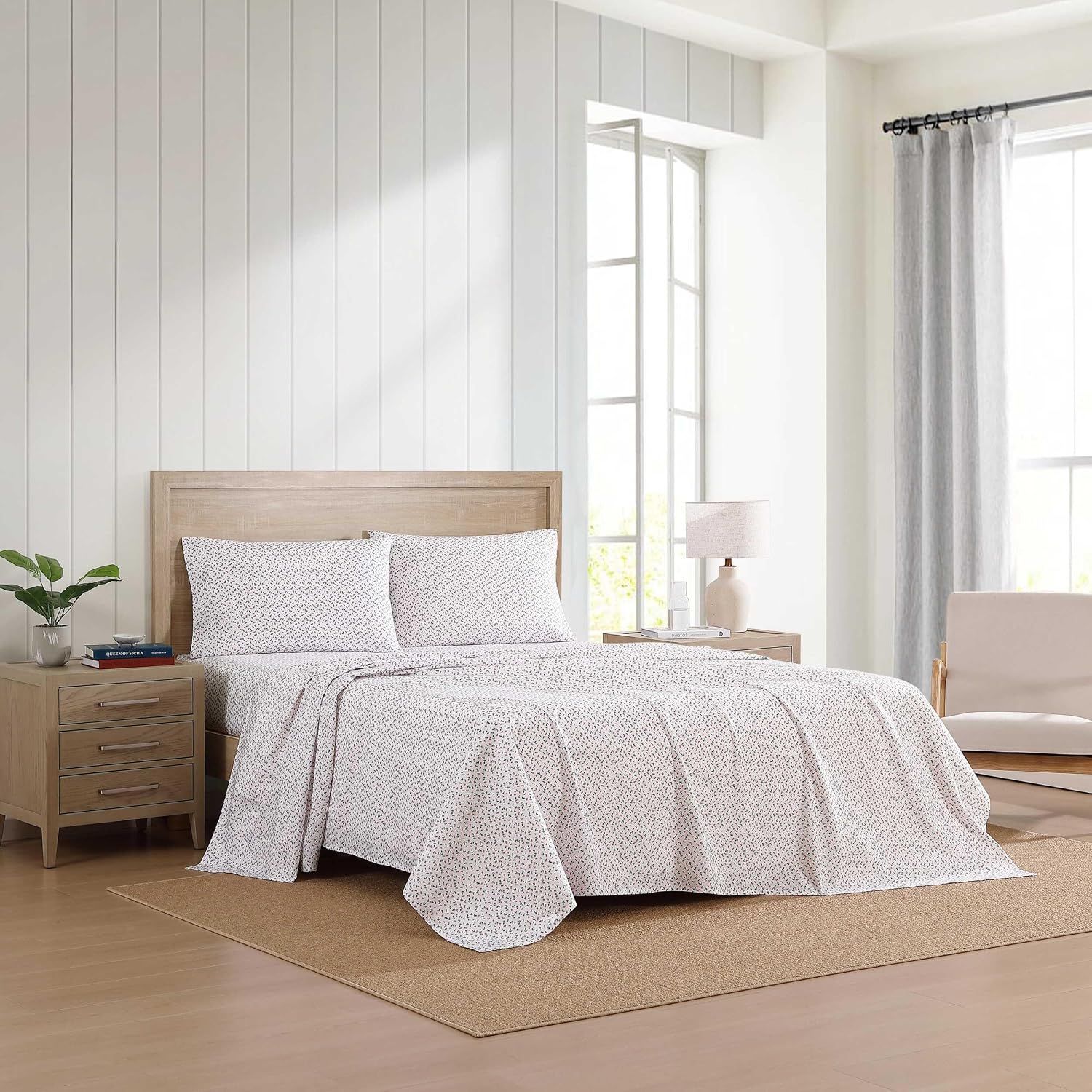 Tommy Hilfiger Atlantic Anchors 4-Piece White/Red/Blue Cotton King Sheet Set
