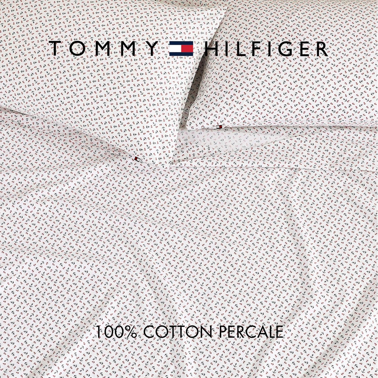 Tommy Hilfiger Atlantic Anchors 4-Piece White/Red/Blue Cotton King Sheet Set — view 3