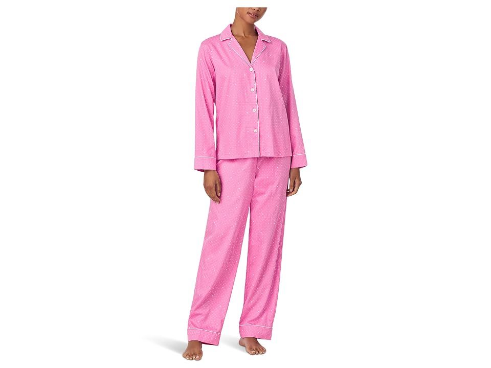 Lauren Ralph Lauren Lauren Ralph Lauren Long Sleeve Notch Collar Knit PJ Set Women's Pajama Sets Pink Hearts Print : LG (US 12-14), Cotton/Viscose — view 2