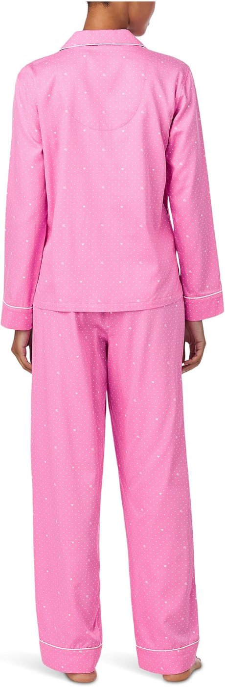 Lauren Ralph Lauren Lauren Ralph Lauren Long Sleeve Notch Collar Knit PJ Set Women's Pajama Sets Pink Hearts Print : LG (US 12-14), Cotton/Viscose — view 3