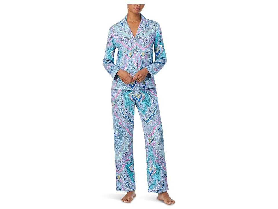 Lauren Ralph Lauren Lauren Ralph Lauren Long Sleeve Notch Collar Sateen PJ Set Women's Pajama Sets Paisley 1 : XL (US 16-18), Cotton/Viscose — view 2
