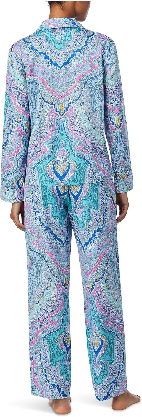 Lauren Ralph Lauren Lauren Ralph Lauren Long Sleeve Notch Collar Sateen PJ Set Women's Pajama Sets Paisley 1 : XL (US 16-18), Cotton/Viscose — view 3