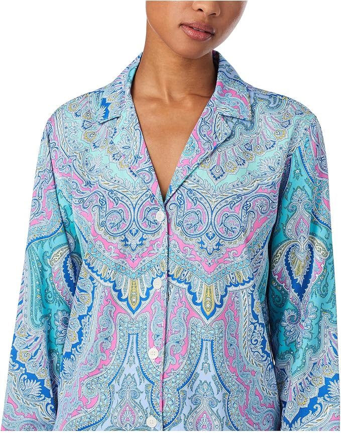 Lauren Ralph Lauren Lauren Ralph Lauren Long Sleeve Notch Collar Sateen PJ Set Women's Pajama Sets Paisley 1 : XL (US 16-18), Cotton/Viscose