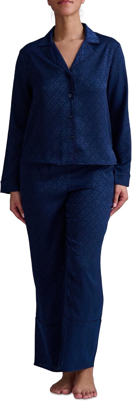 Tommy Hilfiger Women's Notch Top & Long Pant 2 Piece Pajama Set — view 3
