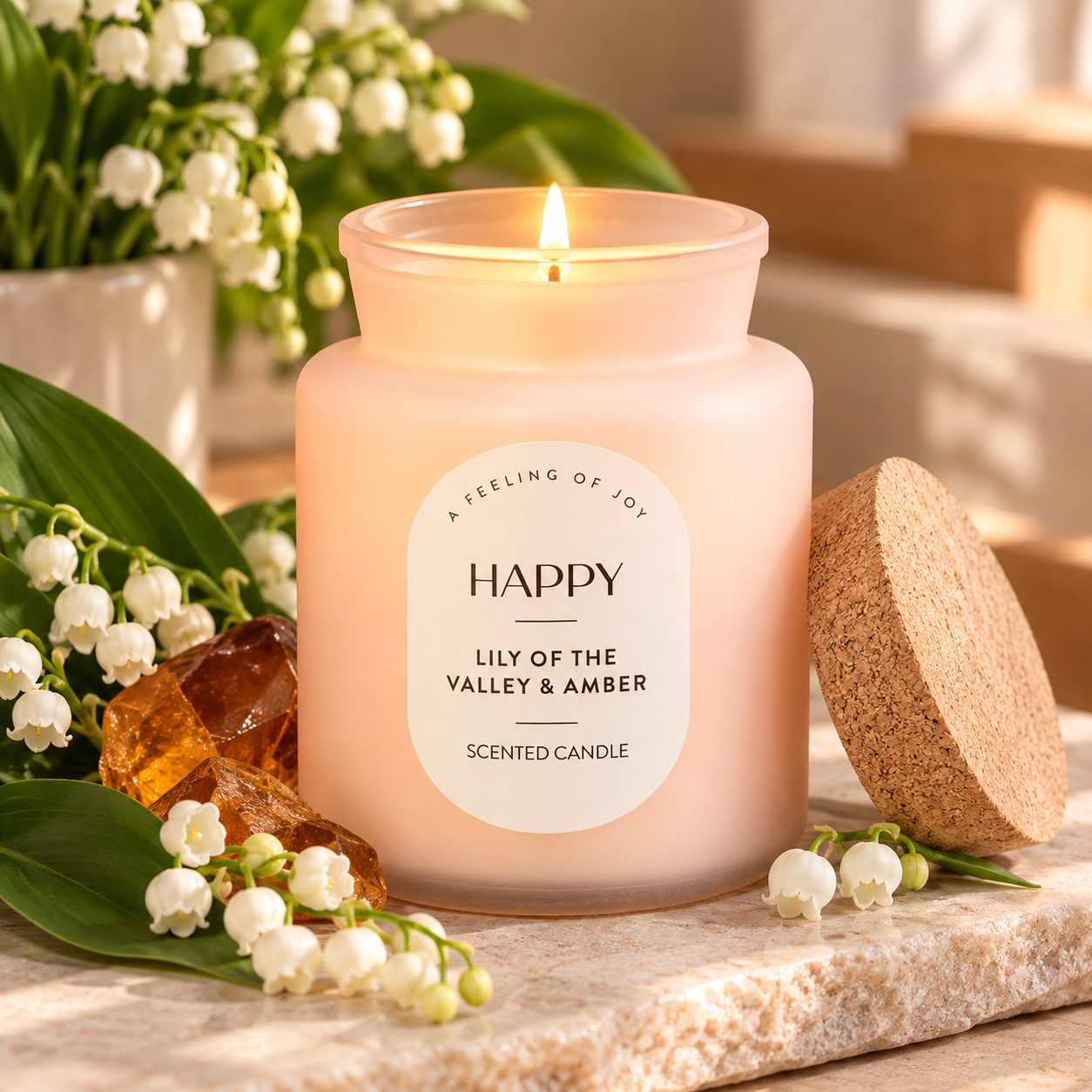 Happy Scented Candle with Cork Lid - Lilly of the Valley & Amber — view 2