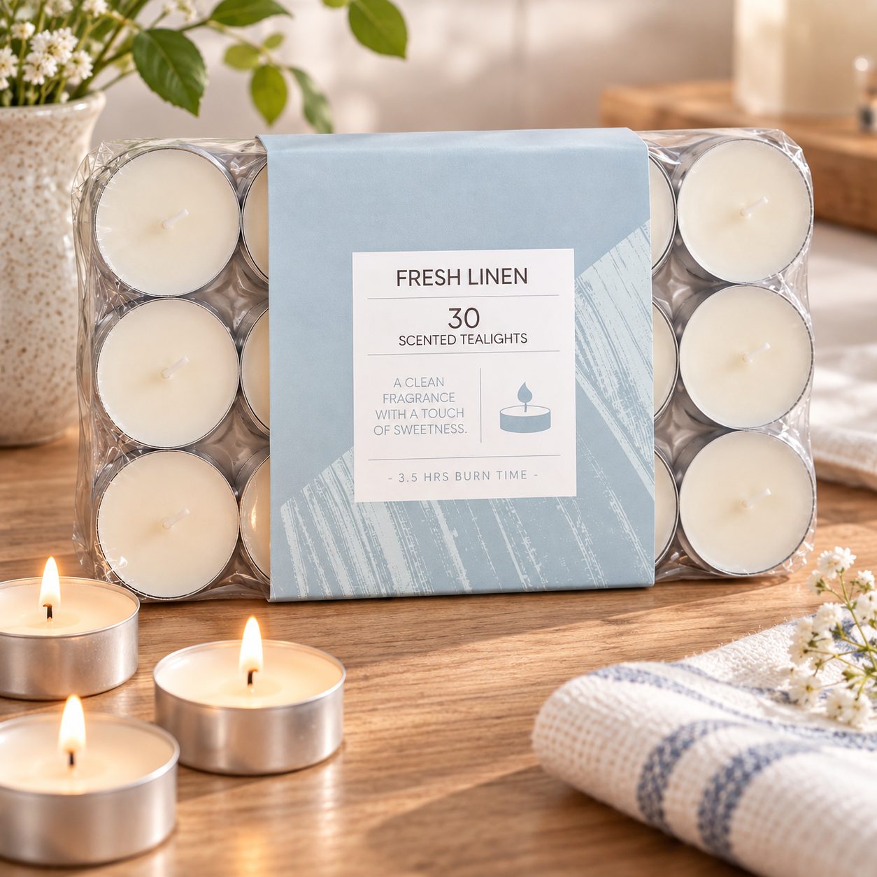 Fresh Linen Scented Tea Light Candles — view 2