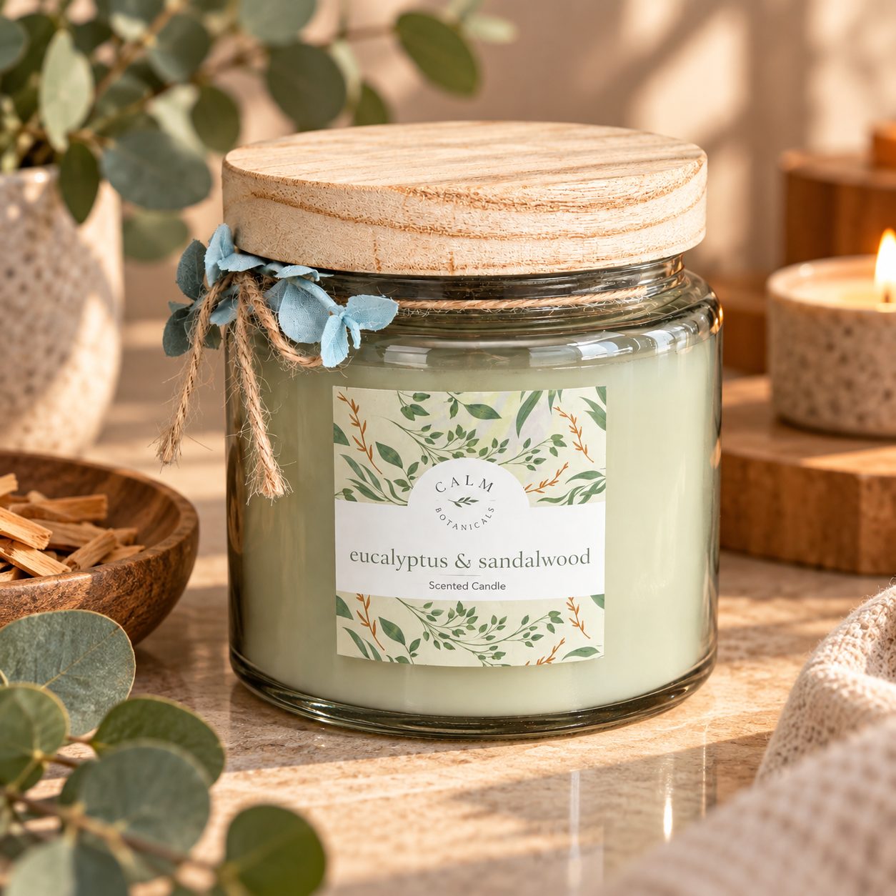 Calm Botanical - Eucalyptus and Sandalwood Scented Candle — view 2