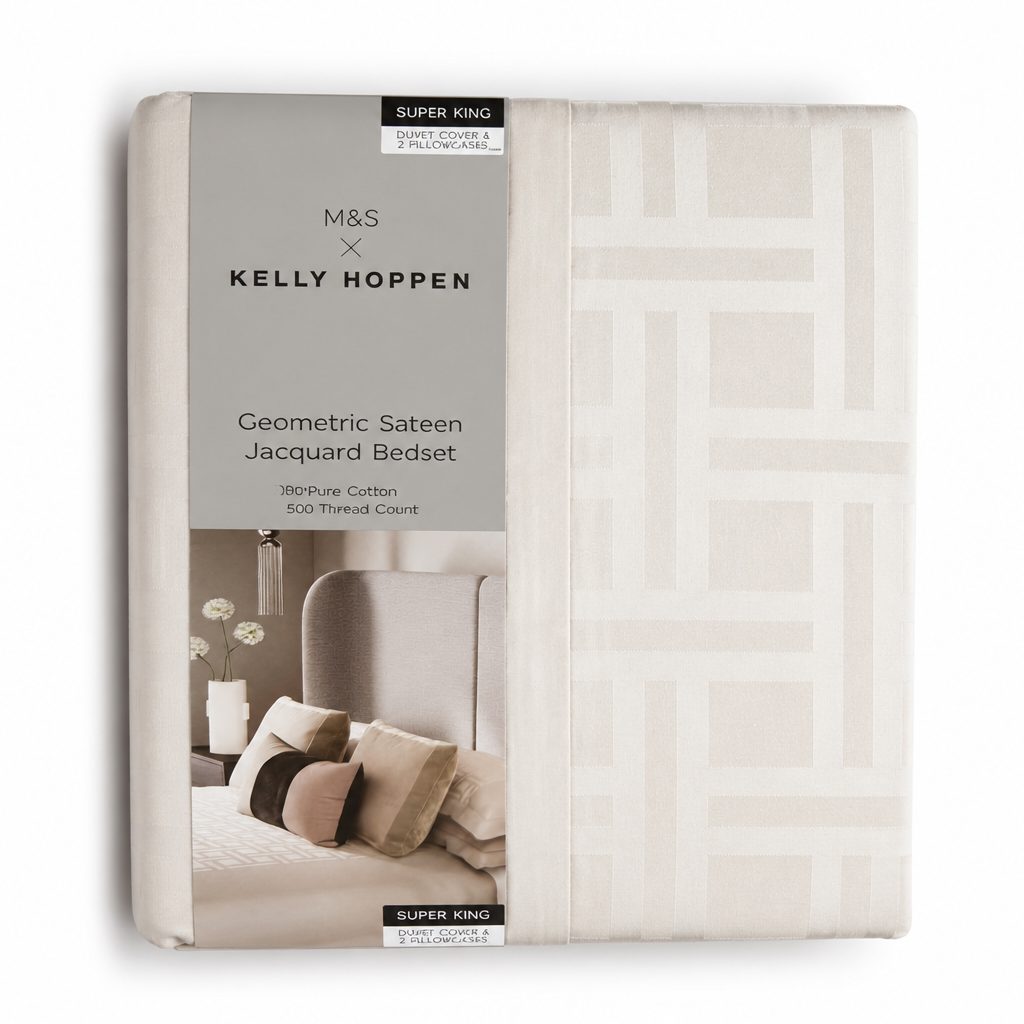 M&S X Kelly Hoppen Geometric Sateen Jacquard Bedset