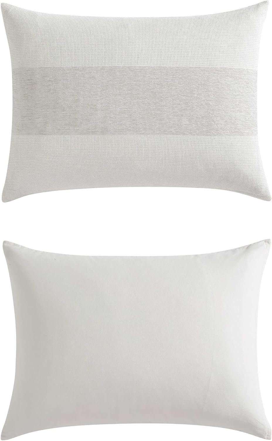 Vera Wang - King Duvet Cover Set, Textured Woven Bedding Set with Button Closure & Inner Corner Ties, 3 Piece Bed Set with Matching Pillowcases (Chenille Waffle Stripe Beige) — view 6