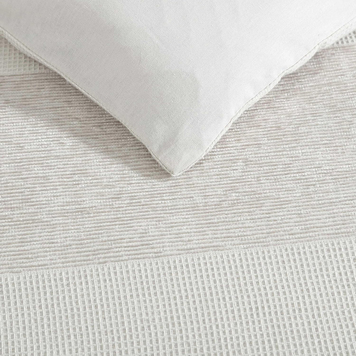 Vera Wang - King Duvet Cover Set, Textured Woven Bedding Set with Button Closure & Inner Corner Ties, 3 Piece Bed Set with Matching Pillowcases (Chenille Waffle Stripe Beige) — view 5