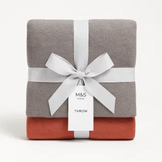 M&S Home Decorative Throw Blanket Terracotta/Grey Mix