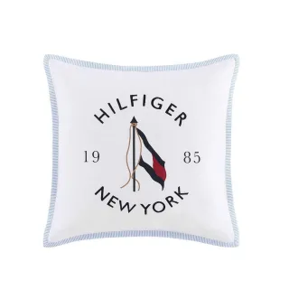 Tommy Hilfiger NY Flag Ivory/Navy/Light Blue Cotton Square Throw Pillow