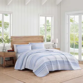 Tommy Hilfiger Bold Stripe Textured 3-Piece White/Blue/Grey Cotton King Quilt Set