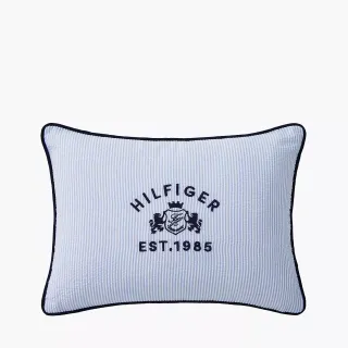 Tommy Hilfiger TH Crest 1-Piece Blue/White Cotton Blend 12x16 Decorative Pillow